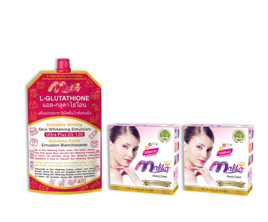 Malika L-Glutathione Extreme Strong Emulsion 50ml With Malika Beauty Cream (Pack Of 2)