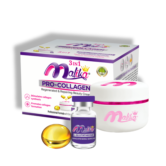 Malika Pro Collagen 3-in-1 Beauty Cream with Glutathione Serum & Vitamin E Capsule