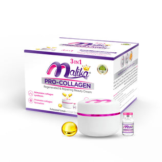 Malika Pro Collagen 3 in 1 Regenerated & Repairing Beauty Cream With Glutathione Serum and Vitamin E Capsule